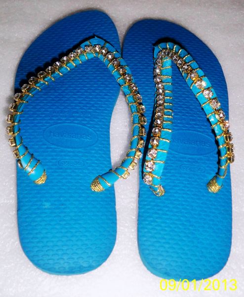 Havaianas Azul com fios dourados