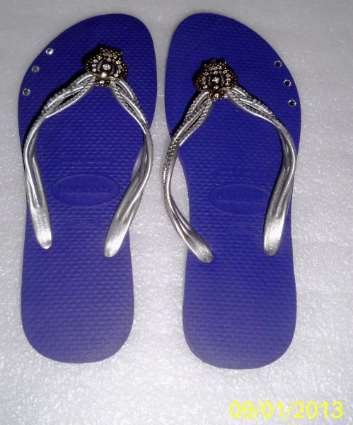 Havaianas Azul com prata e Coroas douradas