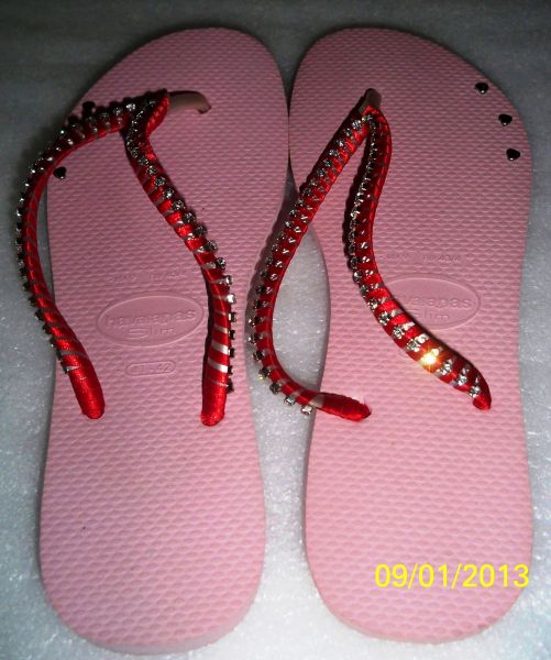 Havaianas Slim Rosa com fios vermelhos