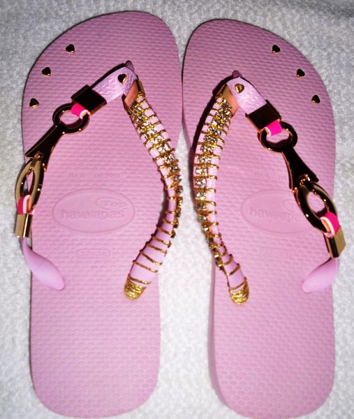 Havaiana Rosa com Swarovski e metais dourados